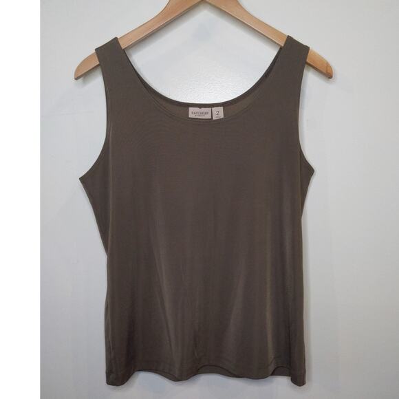 CHICO'S Easywear Tank Top Taupe Brown Size 2 Sleeveless Travel Knit Basic - Picture 1 of 7